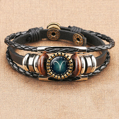 12 Constellations PU Leather Multi-strand Bracelets WGFD09F-01-1