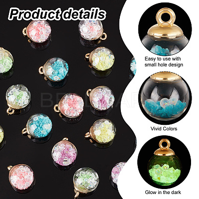 50Pcs 5 Colors Glow in the Dark Luminous Glass Globe Pendants GLAA-PH0002-76-1