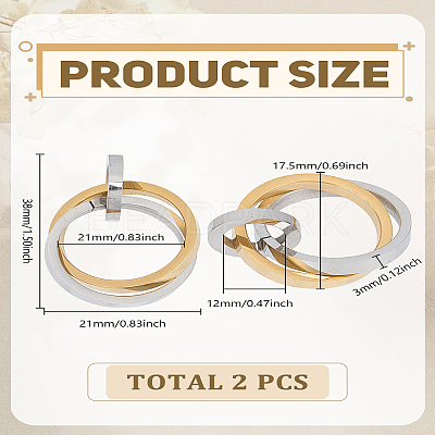 2Pcs 304 Stainless Steel Interlocking Ring Pendants STAS-LP0002-84G-1