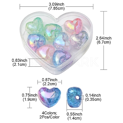 8Pcs 4 Colors Transparent Crackle Acrylic Beads OACR-YW0001-33-1