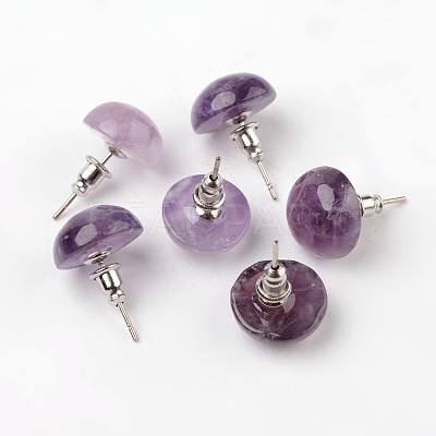 Half Round Dome Natural Amethyst Stud Earrings EJEW-L171-08-1