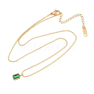 304 Stainless Steel Pave Cubic Zirconia Green Pendant Ball Chain Necklaces for Women NJEW-B083-02G-01-1
