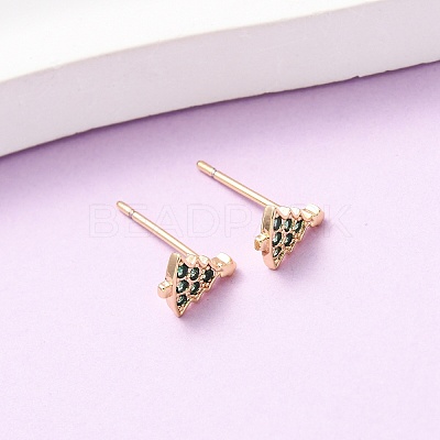 Brass Micro Pave Cubic Zirconia Charistmas Tree Stud Earrings EJEW-L278-09G-1