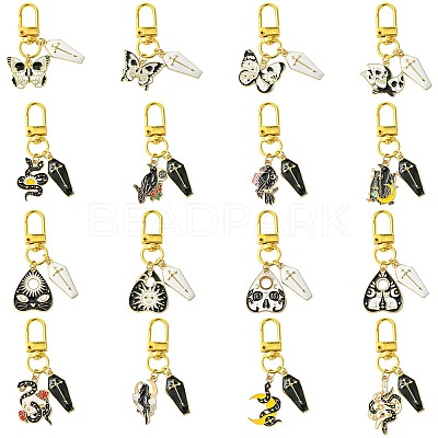 Gothic Alloy Enamel Coffin Pendant Decoration HJEW-CJ00034-1