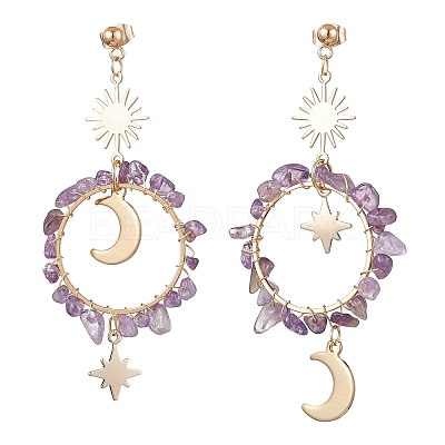 Vintage Natural Amethyst Ear Studs EJEW-JE05806-03-1