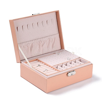 PU Imitation Leather Jewelry Organizer Box with Lock LS-CON-P016-B02-1