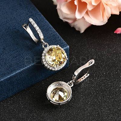 925 Sterling Silver Micro Pave Cubic Zirconia Dangle Hoop Earrings EJEW-F371-01B-02-1