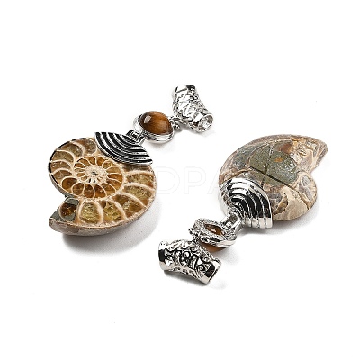 Natural Tiger Eye Fossil Snail Pendants G-F062-13-1