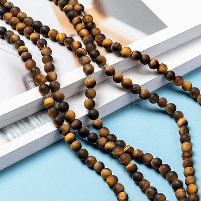 Natural Frosted Tiger Eye Round Bead Strands G-M064-6mm-02-1