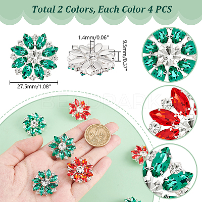 8Pcs 2 Colors 1-Hole Alloy Rhinestone Shank Buttons BUTT-GA0001-16-1