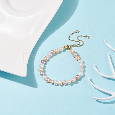 Natural Pearl Beaded Slider Bracelet for Women BJEW-JB08330-02-1