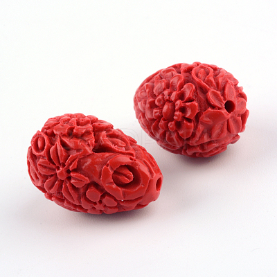 Carved Flower Cinnabar Beads CARL-Q004-53-1