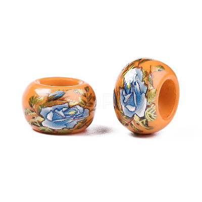 Flower Printed Opaque Acrylic Rondelle Beads SACR-S305-27-I02-1