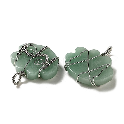 Natural Green Aventurine Copper Wire Wrapped Pendants G-K338-07P-05-1