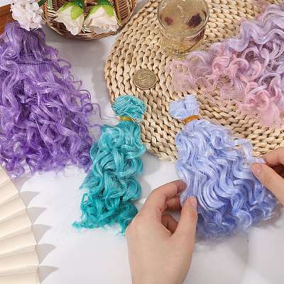 4Pcs 4 Colors PP Doll Wig Long Curly Hair DIY-GL0006-20A-1
