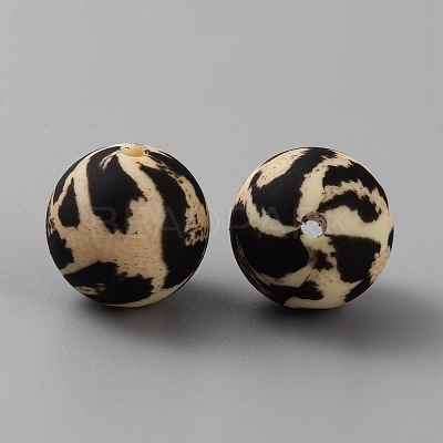Round with Leopard Print Pattern Food Grade Silicone Focal Beads SIL-WH0009-08C-1