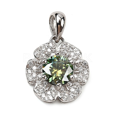 925 Sterling Silver  Moissanite Rhinestone Flower Charms STER-D308-01B-P-1
