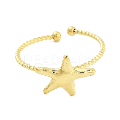Real 18K Gold Plated 304 Stainless Steel Open Cuff Rings for Women RJEW-B061-02G-06-1