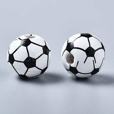 Painted Natural Wood European Beads X-WOOD-S057-050-1