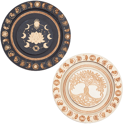 2Pcs 2 Colors Round Wood Bracelet Display Trays AJEW-CN0001-72-1