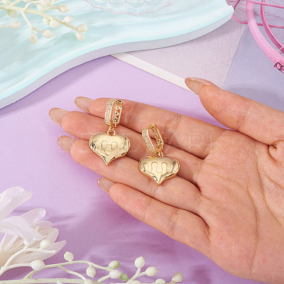 1Pair Brass Clear Cubic Zirconia Heart Hoop Earrings EJEW-TA0008-59-1