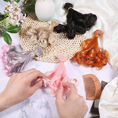 5Pcs 5 Styles High Temperature Fiber Long Pear Perm Hairstyle Doll Wig Hair DIY-GL0005-63C-1