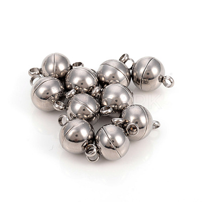Tarnish Resistant 201 Stainless Steel Magnetic Clasps with Loops STAS-L244-10B-P-1