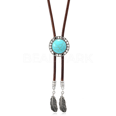 Alloy with Synthetic Turquoise Pendant Waxed Cord Bolo Tie Lariat Necklaces FS-WGCCEF8-04-1