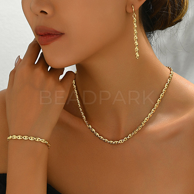 Brass Chain Bracelets & Earrings & Necklaces Sets for Everyday Women's Fashion Accessories FY4215-1
