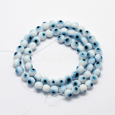 Handmade Evil Eye Lampwork Round Bead Strands LAMP-L055-8mm-07-1