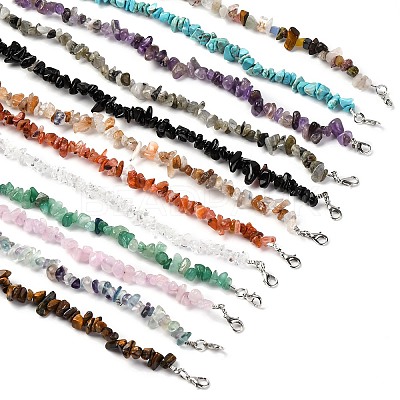 12Pcs Mixed Gemstone Chip Beaded Necklaces for Women G-B122-04-1