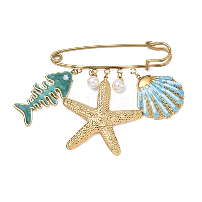 Marine Animal 304 Stainless Steel Enamel Pendant Brooches SA-E001-04G-B-1