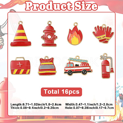16Pcs 8 Styles Fire Safety Theme Alloy Enamel Pendants ENAM-YW0009-35-1
