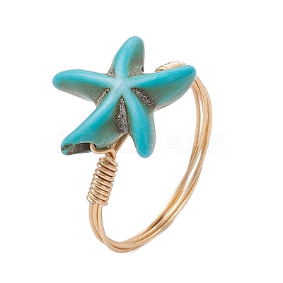 Synthetic Turquoise Finger Rings RJEW-JR00878-01-1
