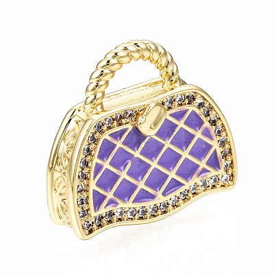 Brass Micro Pave Cubic Zirconia Enamel Pendants ZIRC-Q200-021B-NF-1