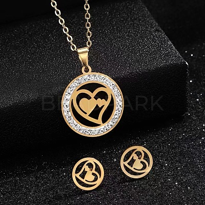 Ring 201 Stainless Steel Crystal Rhinestone Pendant Necklaces & Stud Earrings Sets FS-WGA12F6-01-1