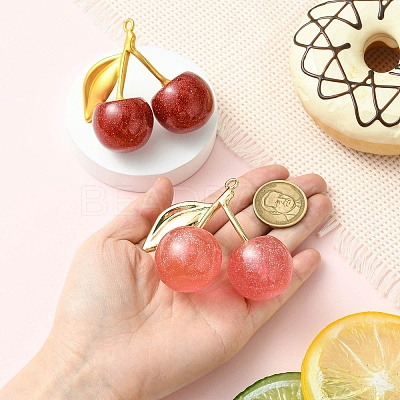 2Pcs 2 Colors Cherry Transparent Resin Pendnats RESI-CJ0004-59-1