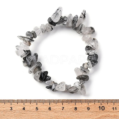 Natural Tourmalinated Quartz/Black Rutilated Quartz Stretch Bracelets X-BJEW-JB03681-01-1
