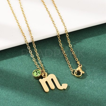 304 Stainless Steel Glass Drill Birth Stone Constellation Pendant Necklaces STAS-D305-08G-H-1