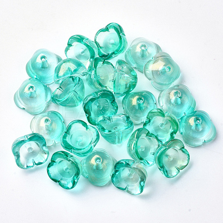 4-Petal Transparent Spray Painted Glass Bead Caps GGLA-S054-009B-04-1