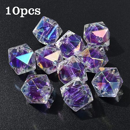 10Pcs Two Tone UV Plating Rainbow Iridescent Acrylic Beads TACR-YW0002-33H-1