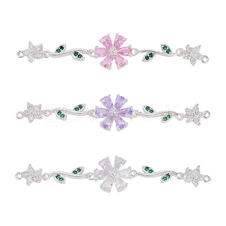 3Pcs 3 Colors Brass Pave Cubic Zirconia Connector Charms KK-TA0008-71S-1