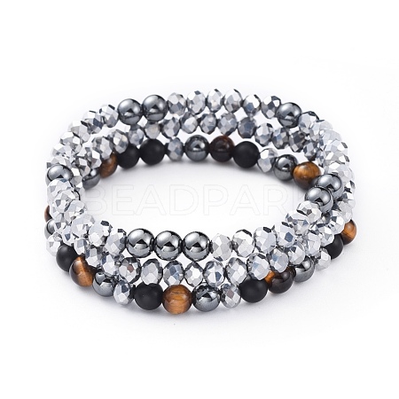 Electroplate Glass Beads Stretch Bracelets Sets BJEW-JB04652-01-1