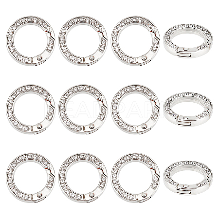 Unicraftale 12pcs Alloy Spring Gate Ring with Rhinestone FIND-UN0003-37P-1