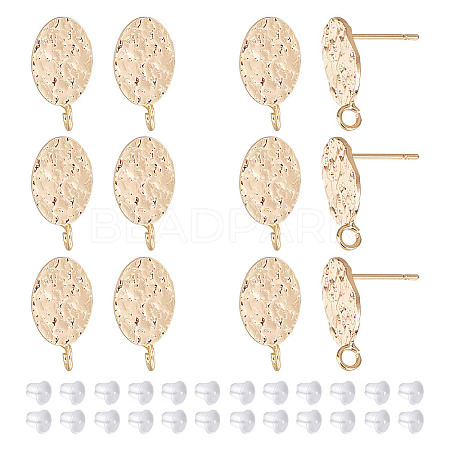 GOMAKERER 12Pcs Textured Oval Brass Stud Earring Findings with Vertical Loops KK-GO0001-64-1