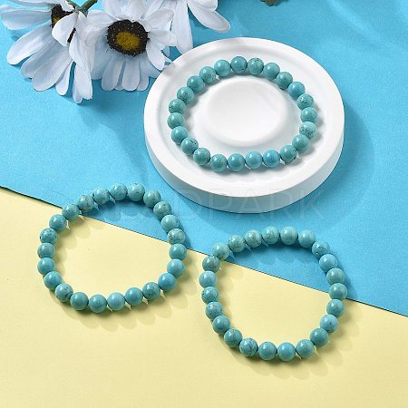 Natural Howlite Bead Stretch Bracelets BJEW-K212-B-011-1