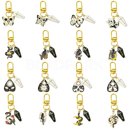 Gothic Alloy Enamel Coffin Pendant Decoration HJEW-CJ00034-1