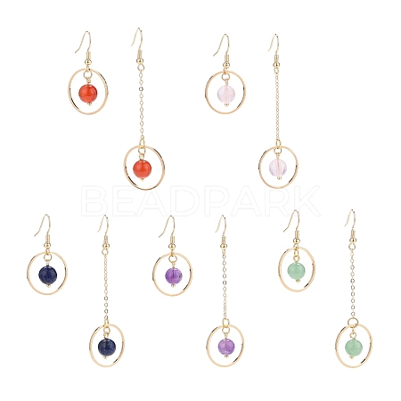 Natural Gemstone Round Beads Dangle Earrings EJEW-JE05141-1