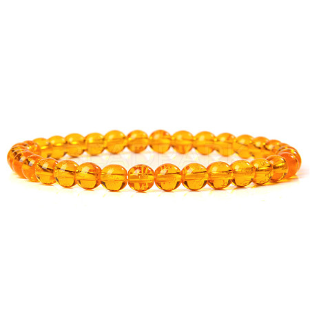 Synthetic Amber Round Beaded Stretch Bracelet SF8562-17-1-1
