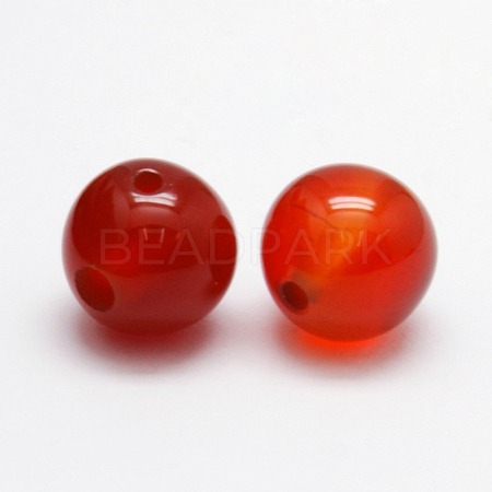 3-Hole Dyed Natural Red Agate Round Beads X-G-N0012-6mm-18-1